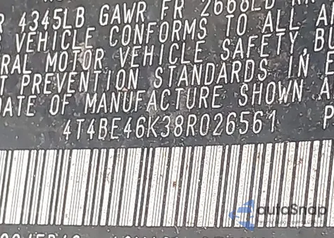 2008 Toyota Camry Le z USA, uszkodzony, nr VIN 4T4BE46K38R026561